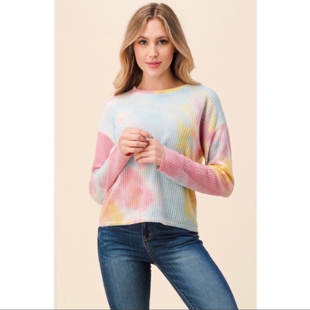 🍭Cotton Candy • Brushed Waffle Knit • Tie Dye • Plush Long Sleeve Top